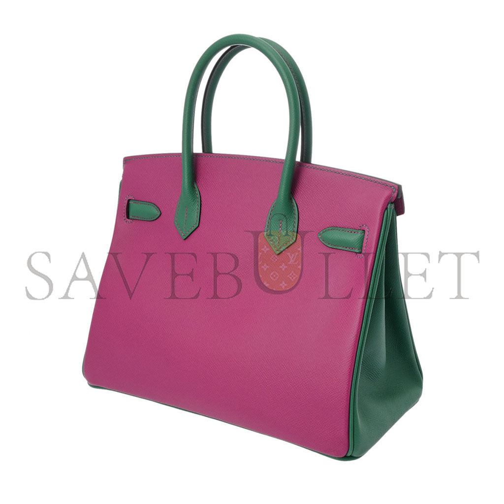 HERMÈS MASTER BIRKIN 30 EPSOM ROSE PURPLE WITH VELVET GREEN GOLD BUCKLE 618740 (30*23*15cm)